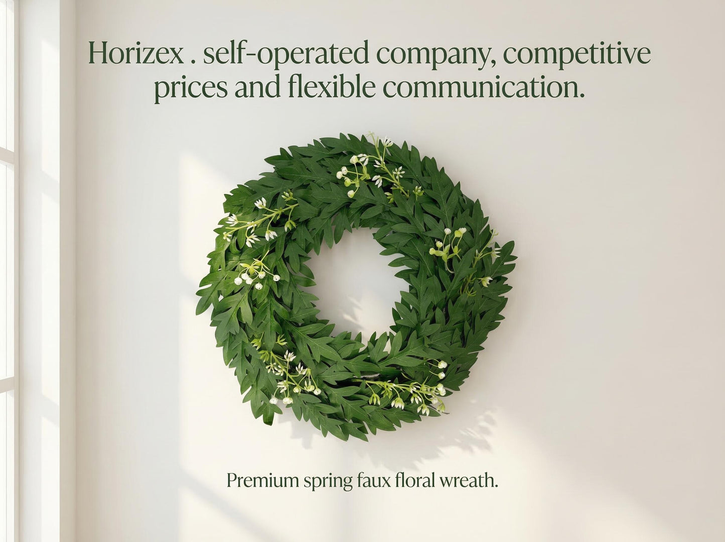 18" Artificial Green Leaf Wreath - Greenery & White Blossom Everyday Door Wreath, Wholesale