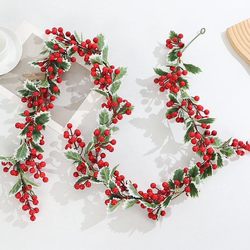 Artificial Holly Leaf and Red Berry Garland for Christmas Decor, Fireplace Mantels & Staircase Railings
