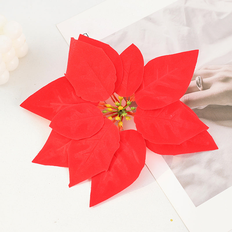 Wholesale Glitter Poinsettia Flowers (Customizable Christmas Tree Ornaments & Wreath Floral Accents, OEM/ODM)