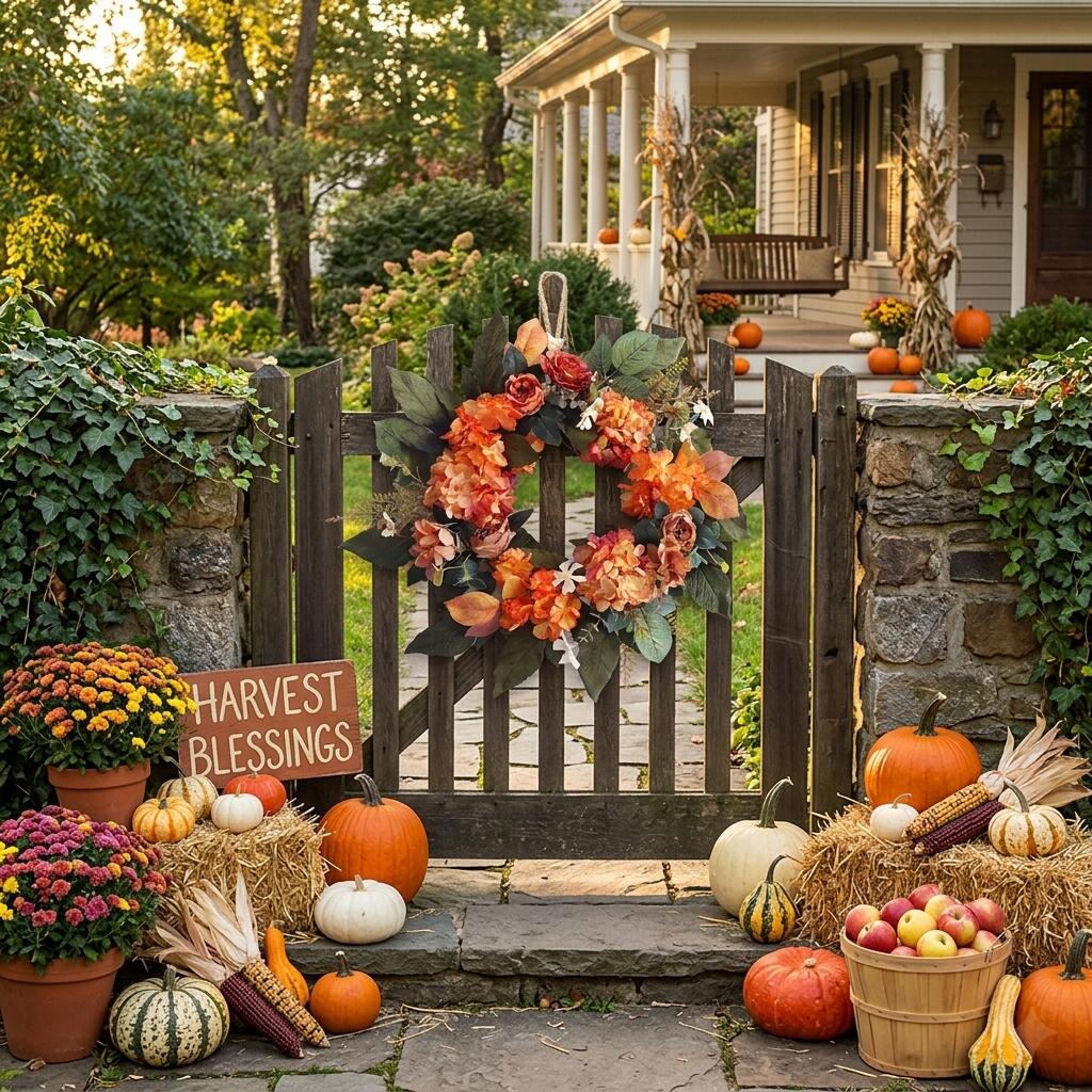 18" Artificial Autumn Floral Wreath with Orange Hydrangeas and Roses