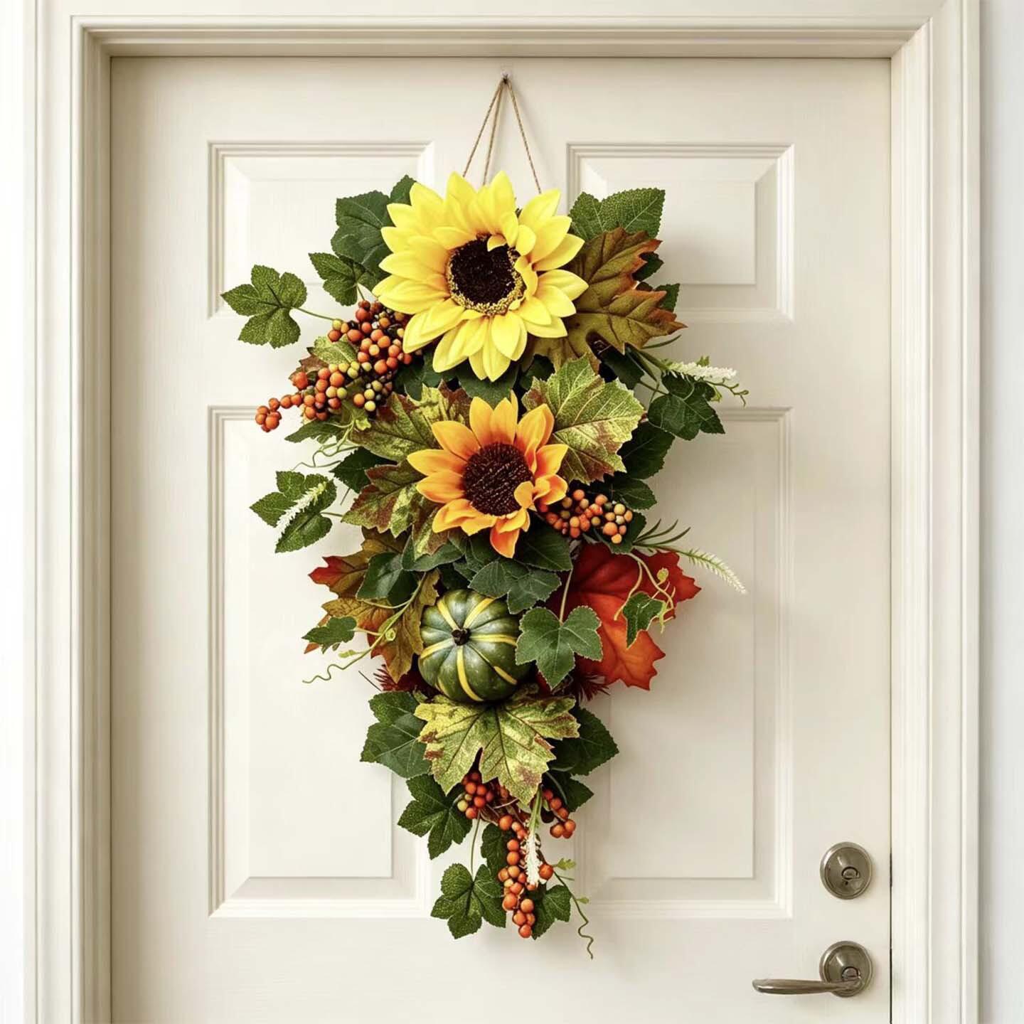 18" Artificial Sunflower Harvest Wreath with Pumpkins and Berries