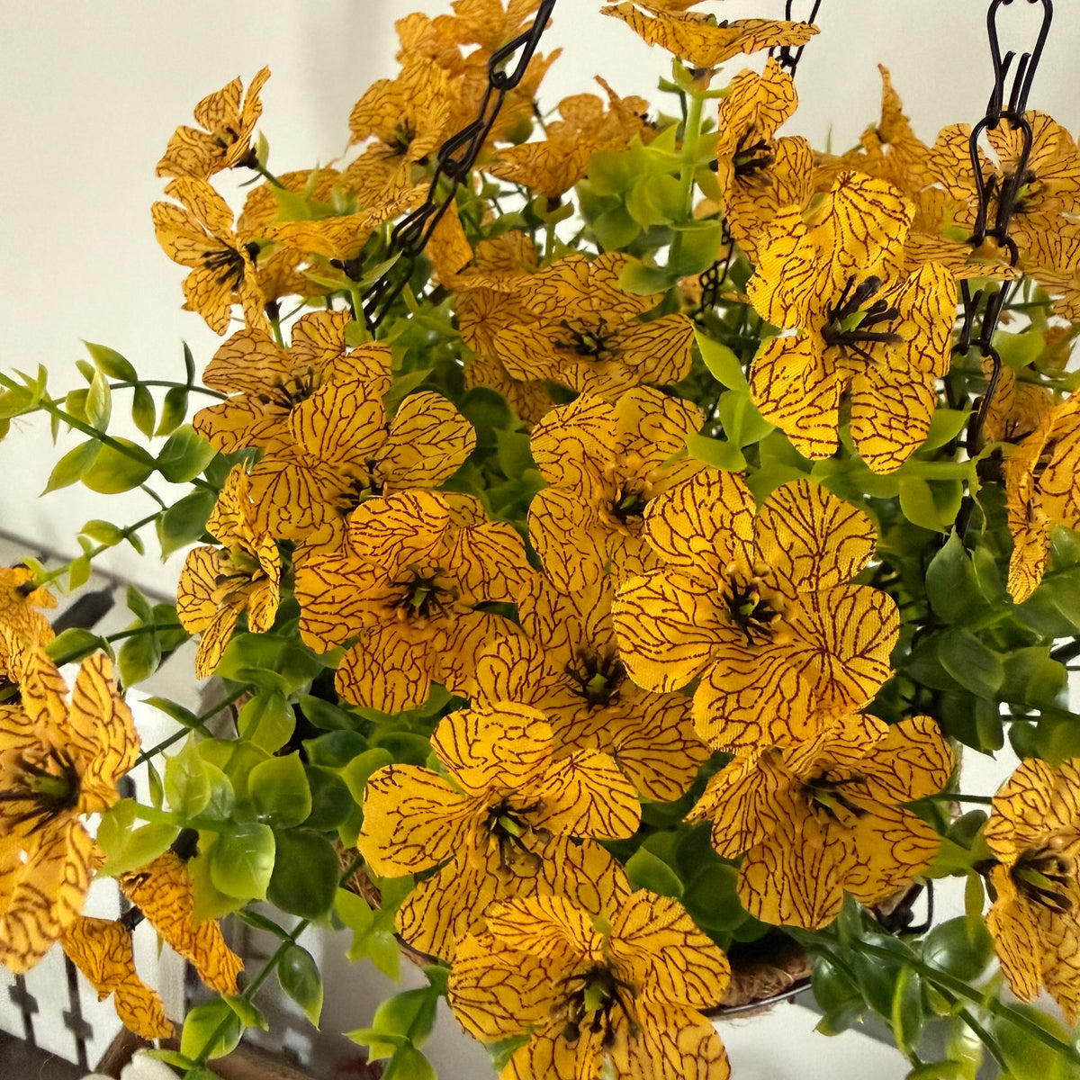 Factory Direct Yellow Artificial Hanging Petunia Basket - Vibrant Spring & Summer Decor