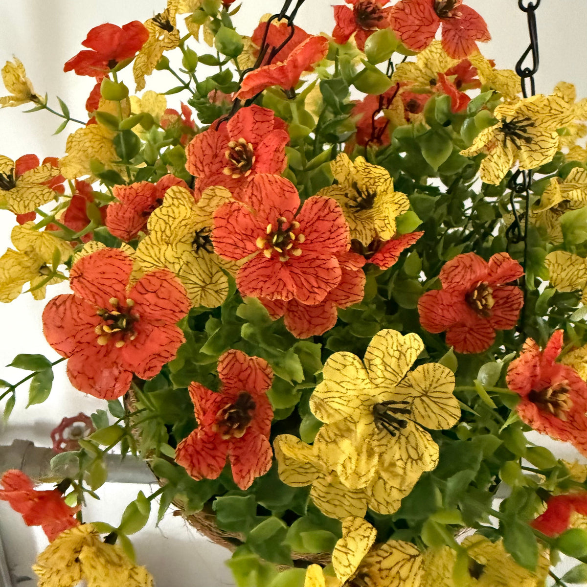Factory Direct Yellow & Orange Artificial Hanging Basket - Vibrant Autumn & Summer Decor