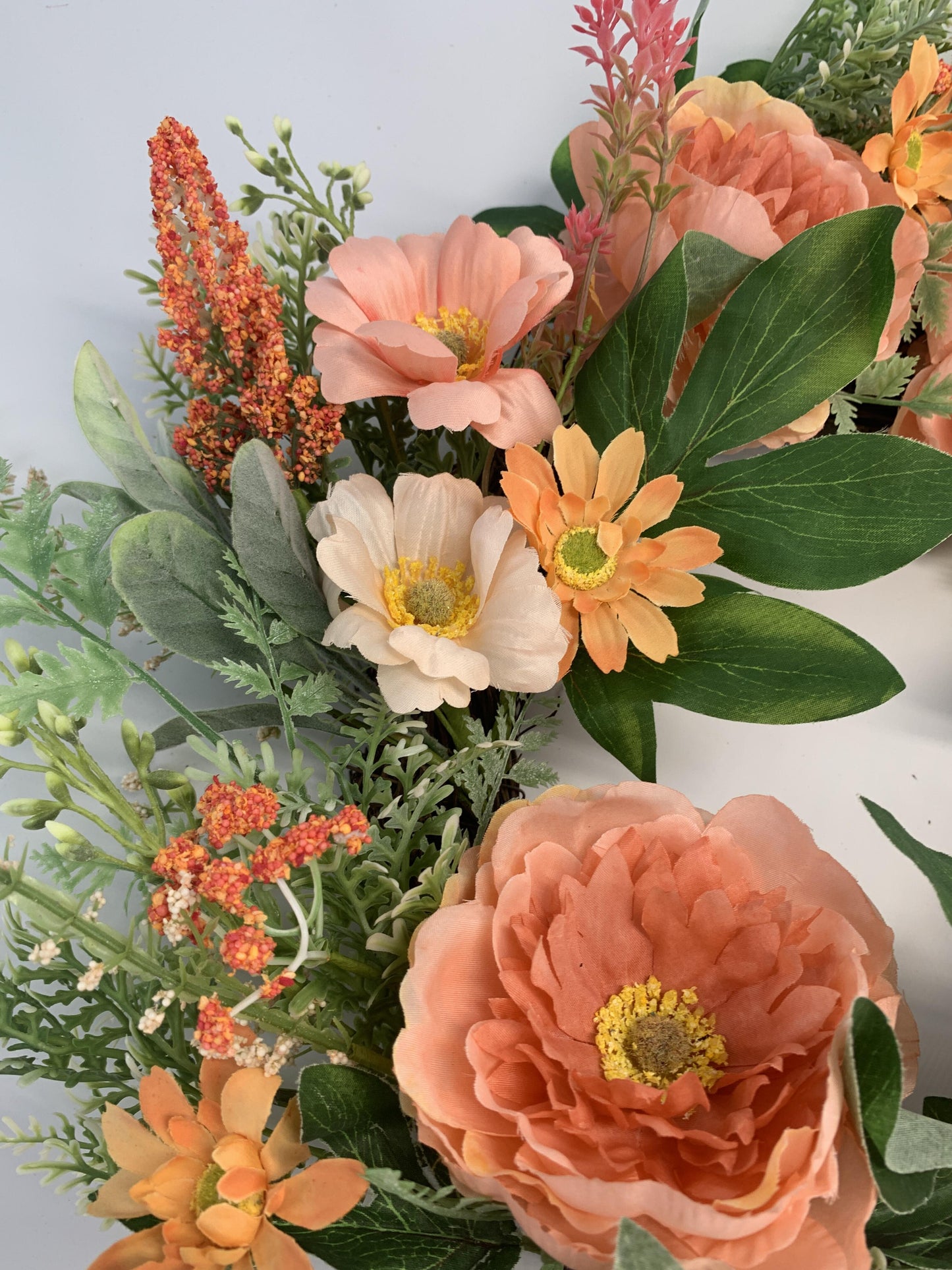 Wholesale 18" Luxurious Artificial Peach Peony Wreath for Front Door