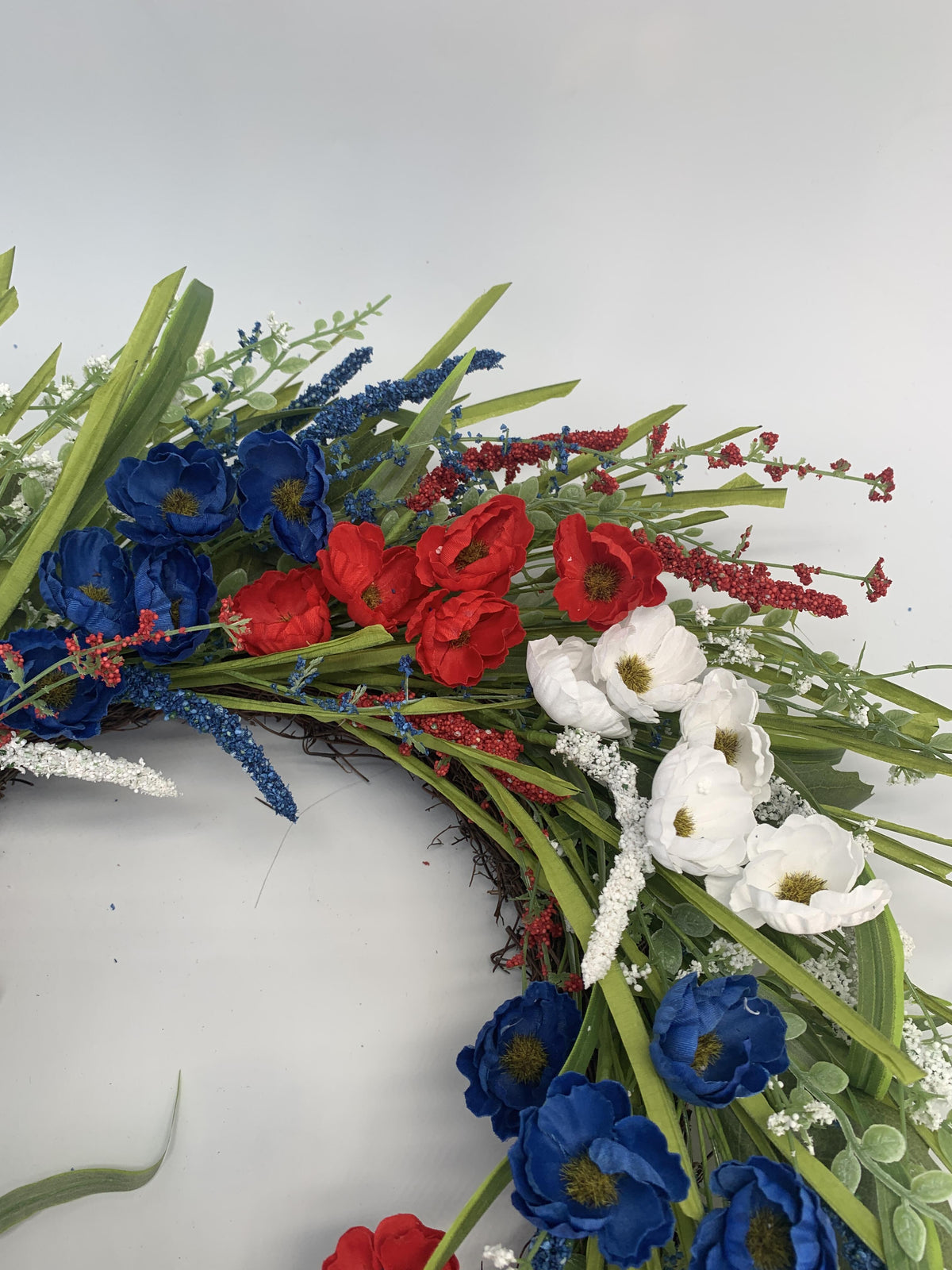 18" Artificial Patriotic Red, White, and Blue Floral Wreath