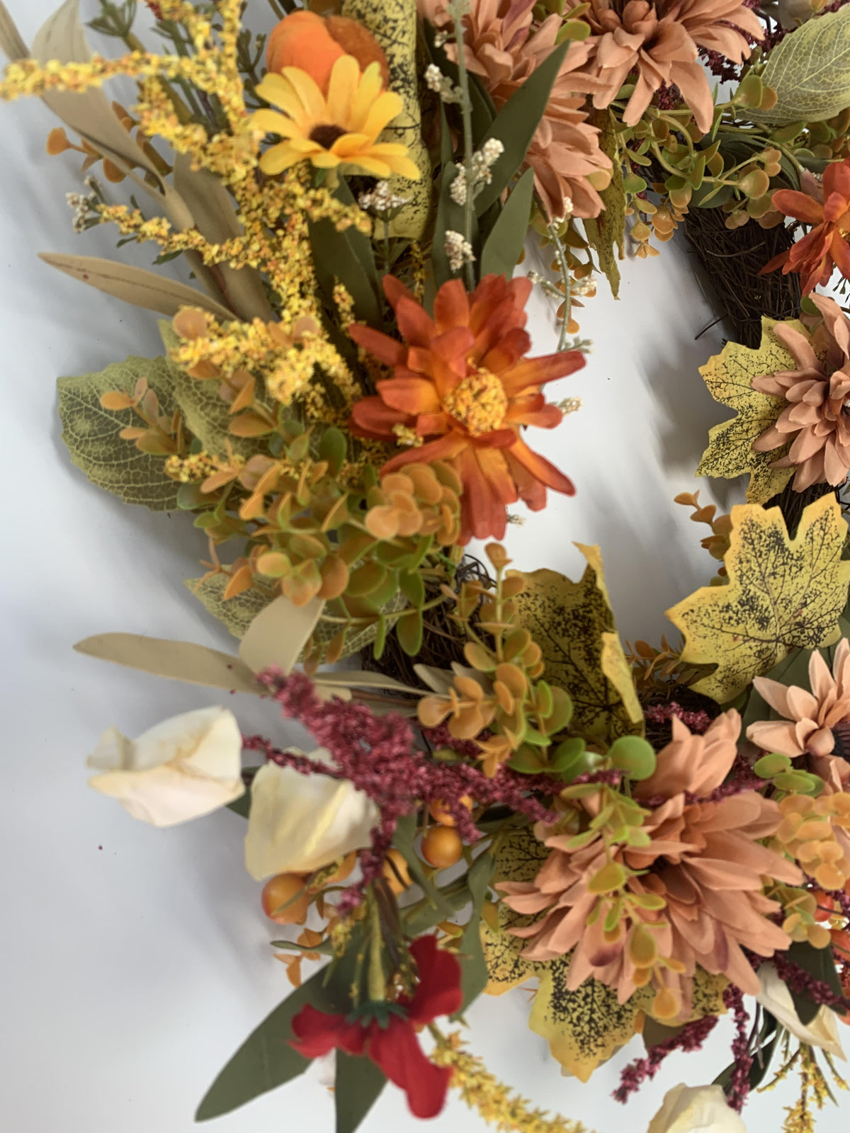 18" Artificial Autumn Wildflower & Pumpkin Harvest Wreath