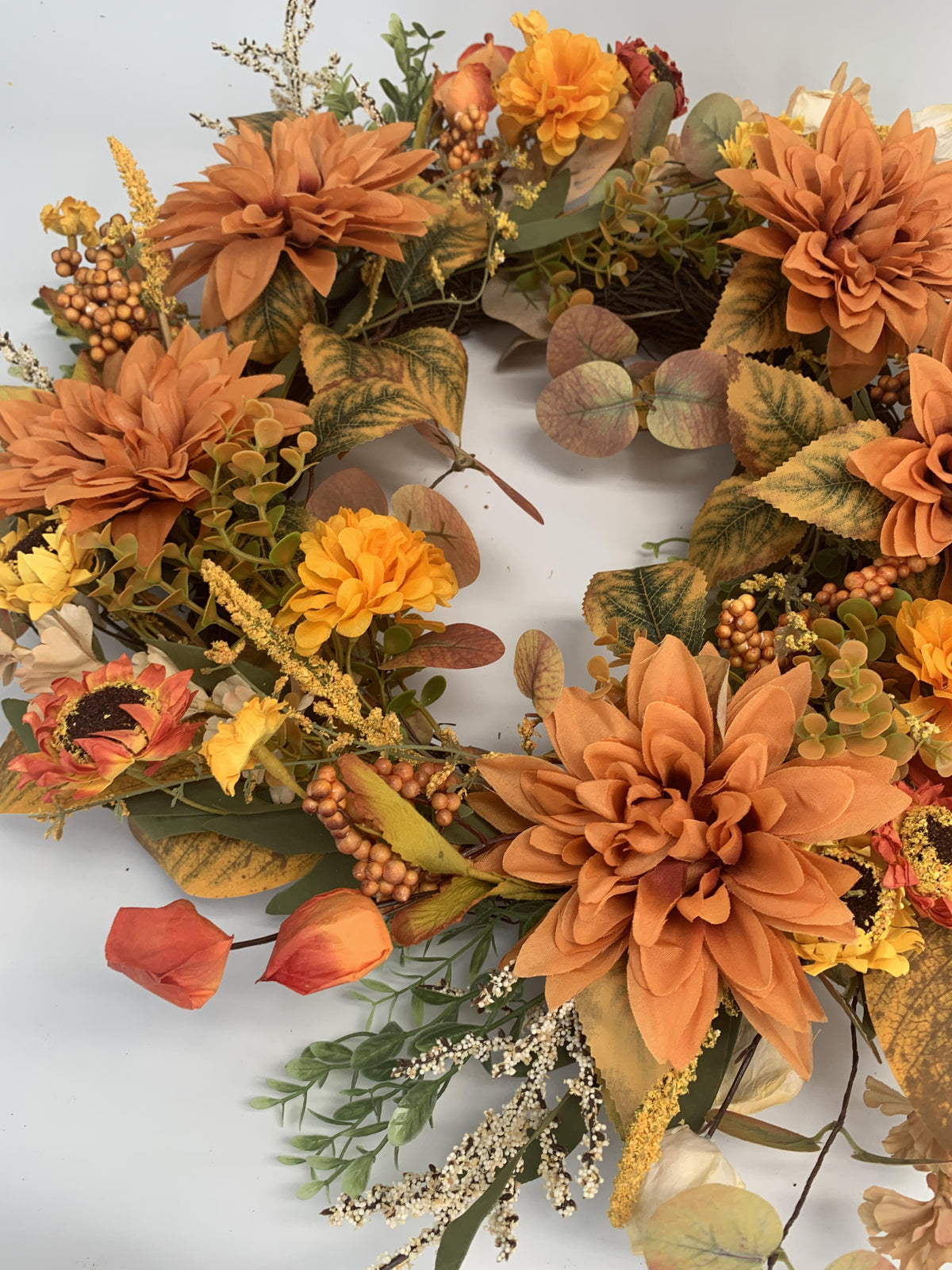 18" Artificial Autumn Golden Dahlia & Harvest Wreath