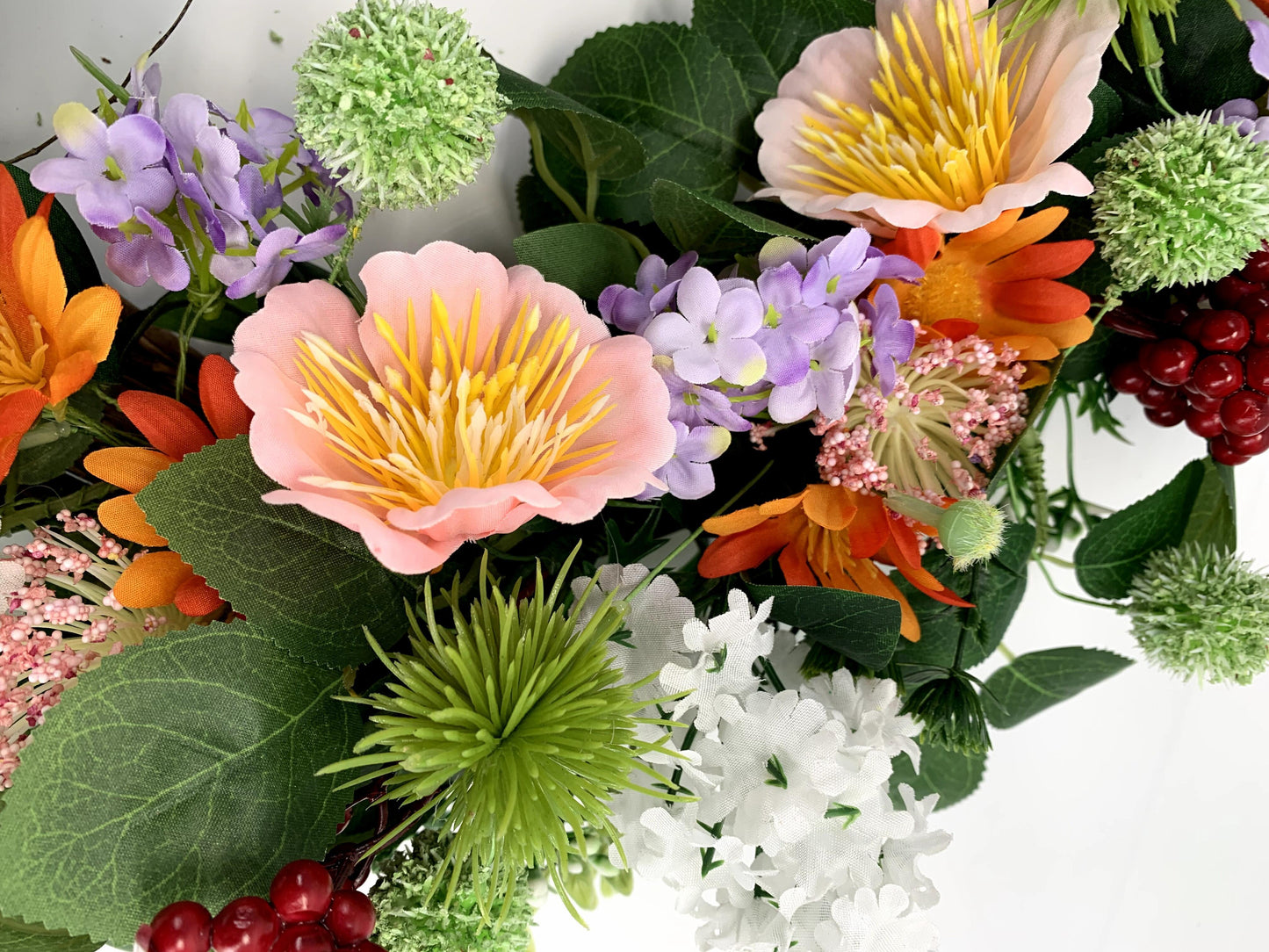18" Artificial  Summer Floral Wreath - Mixed Wildflower & Berry Door Wreath, Wholesale