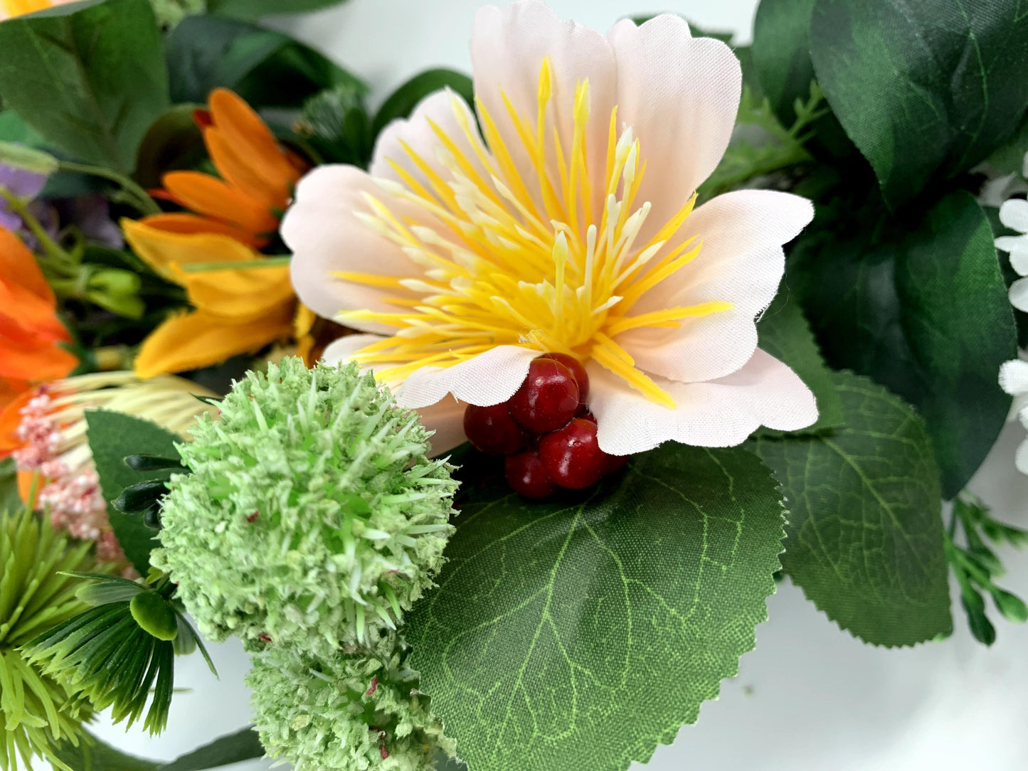 18" Artificial  Summer Floral Wreath - Mixed Wildflower & Berry Door Wreath, Wholesale