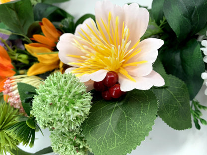 18" Artificial  Summer Floral Wreath - Mixed Wildflower & Berry Door Wreath, Wholesale