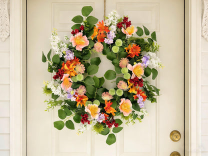 18" Artificial  Summer Floral Wreath - Mixed Wildflower & Berry Door Wreath, Wholesale