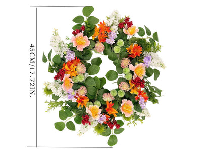 18" Artificial  Summer Floral Wreath - Mixed Wildflower & Berry Door Wreath, Wholesale