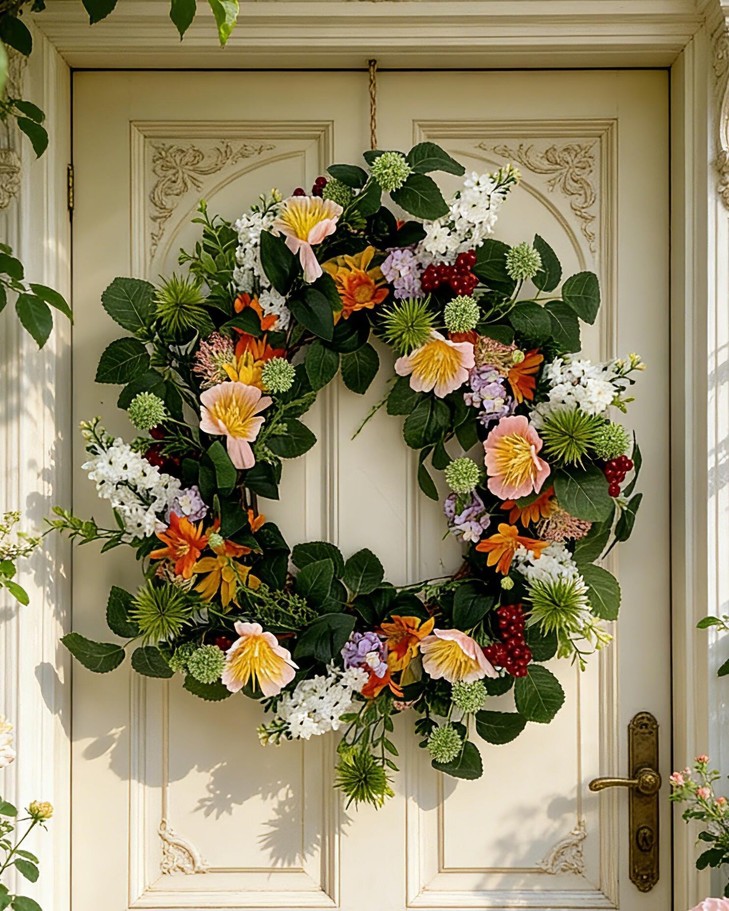 18" Artificial  Summer Floral Wreath - Mixed Wildflower & Berry Door Wreath, Wholesale