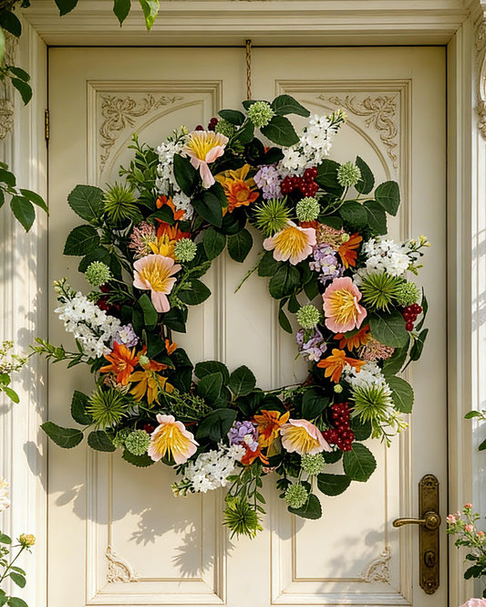 18" Artificial  Summer Floral Wreath - Mixed Wildflower & Berry Door Wreath, Wholesale