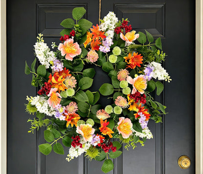 18" Artificial  Summer Floral Wreath - Mixed Wildflower & Berry Door Wreath, Wholesale