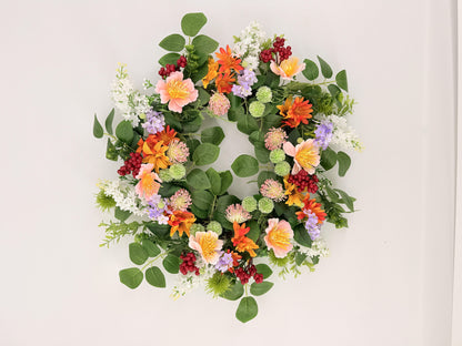 18" Artificial  Summer Floral Wreath - Mixed Wildflower & Berry Door Wreath, Wholesale