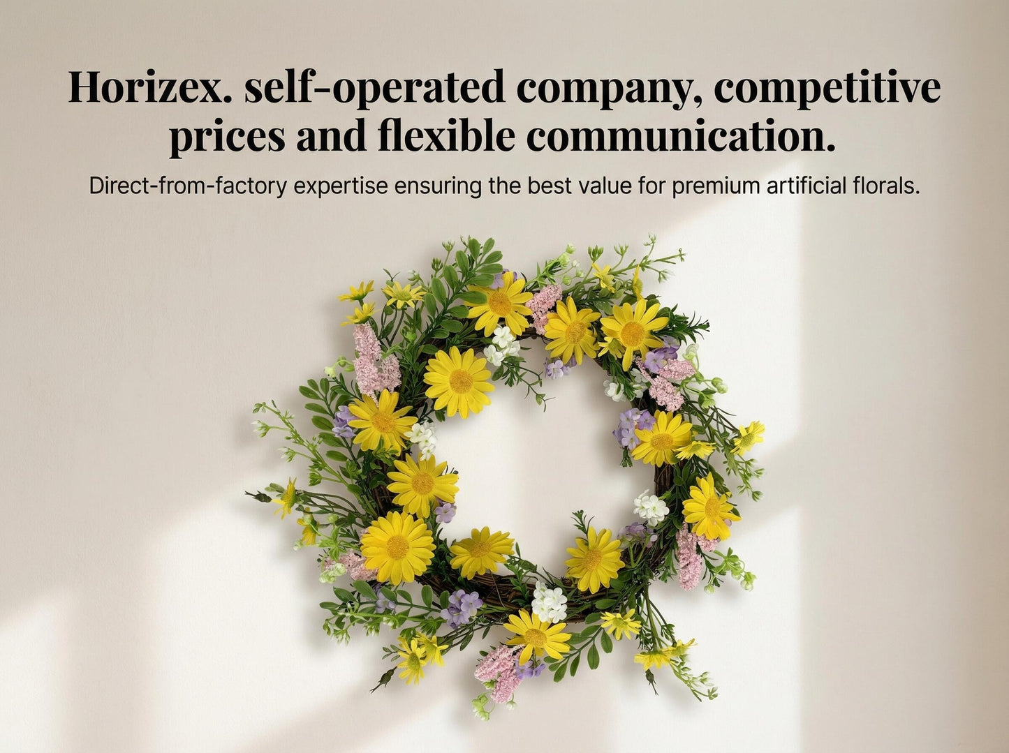 18" Artificial Yellow DaisyWreath - Wildflower & Pink Astilbe Everyday Wreath, Wholesale