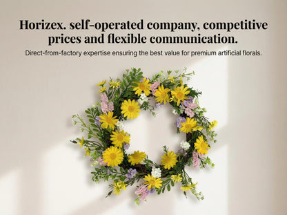 18" Artificial Yellow DaisyWreath - Wildflower & Pink Astilbe Everyday Wreath, Wholesale