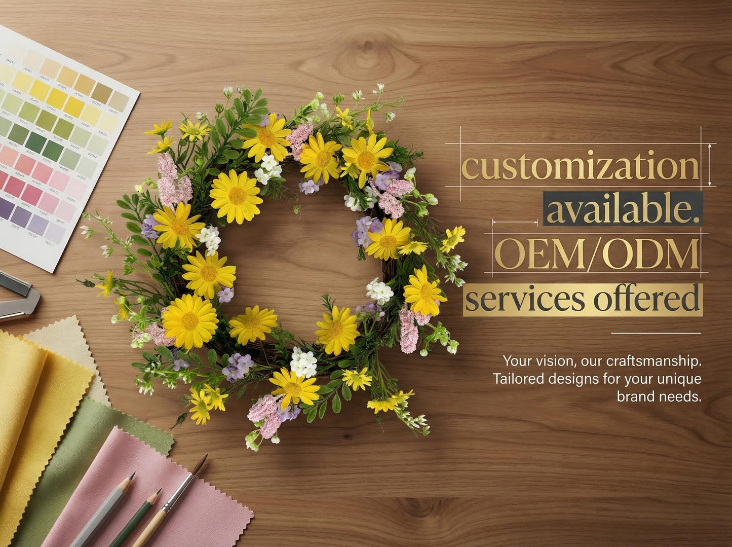 18" Artificial Yellow DaisyWreath - Wildflower & Pink Astilbe Everyday Wreath, Wholesale