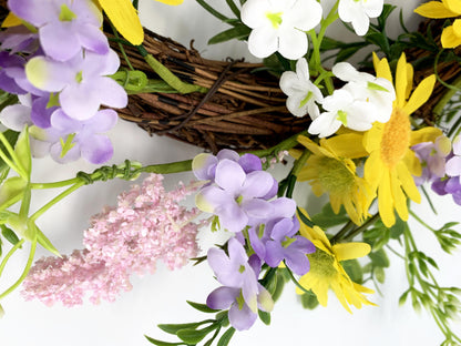 18" Artificial Yellow DaisyWreath - Wildflower & Pink Astilbe Everyday Wreath, Wholesale