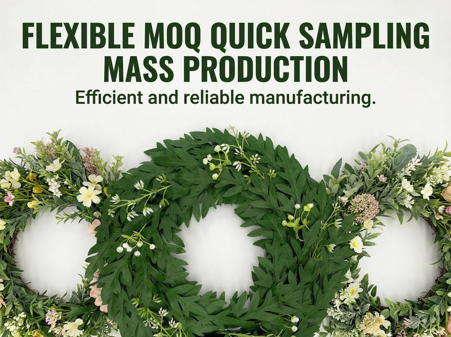 18" Artificial Green Leaf Wreath - Greenery & White Blossom Everyday Door Wreath, Wholesale