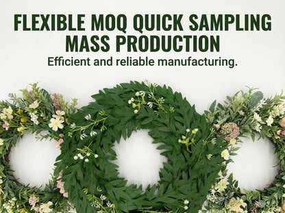 18" Artificial Green Leaf Wreath - Greenery & White Blossom Everyday Door Wreath, Wholesale