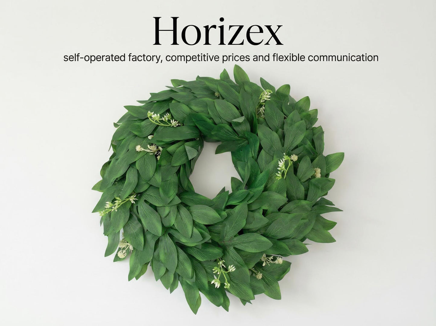 18" Artificial Green Leaf Wreath - Greenery & White Blossom Everyday Door Wreath, Wholesale