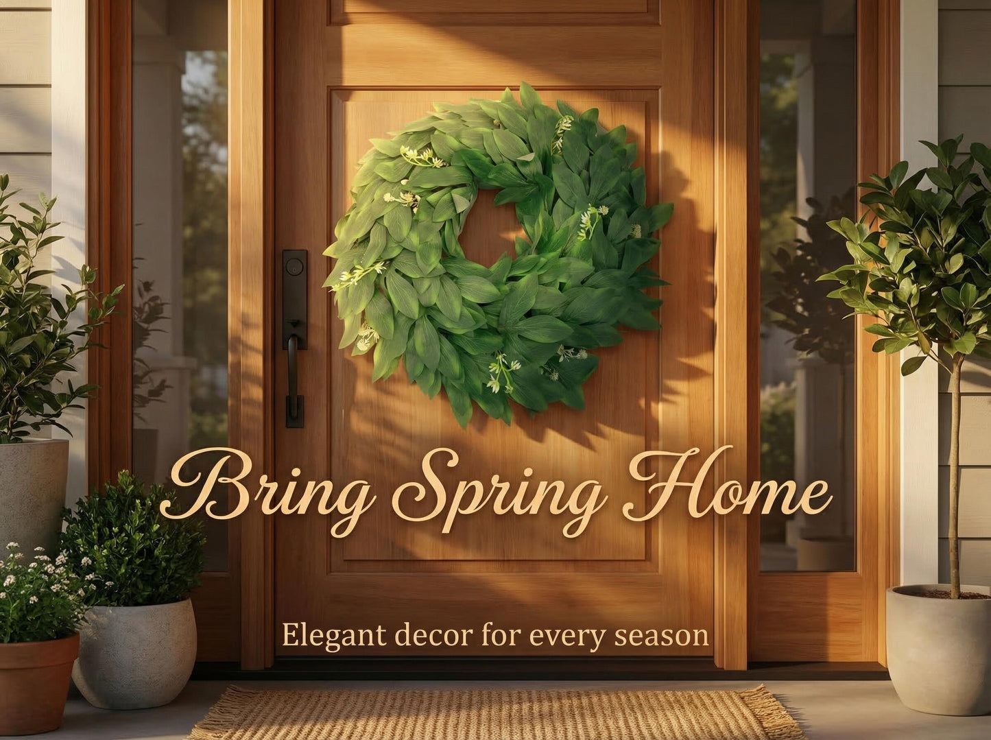 18" Artificial Green Leaf Wreath - Greenery & White Blossom Everyday Door Wreath, Wholesale