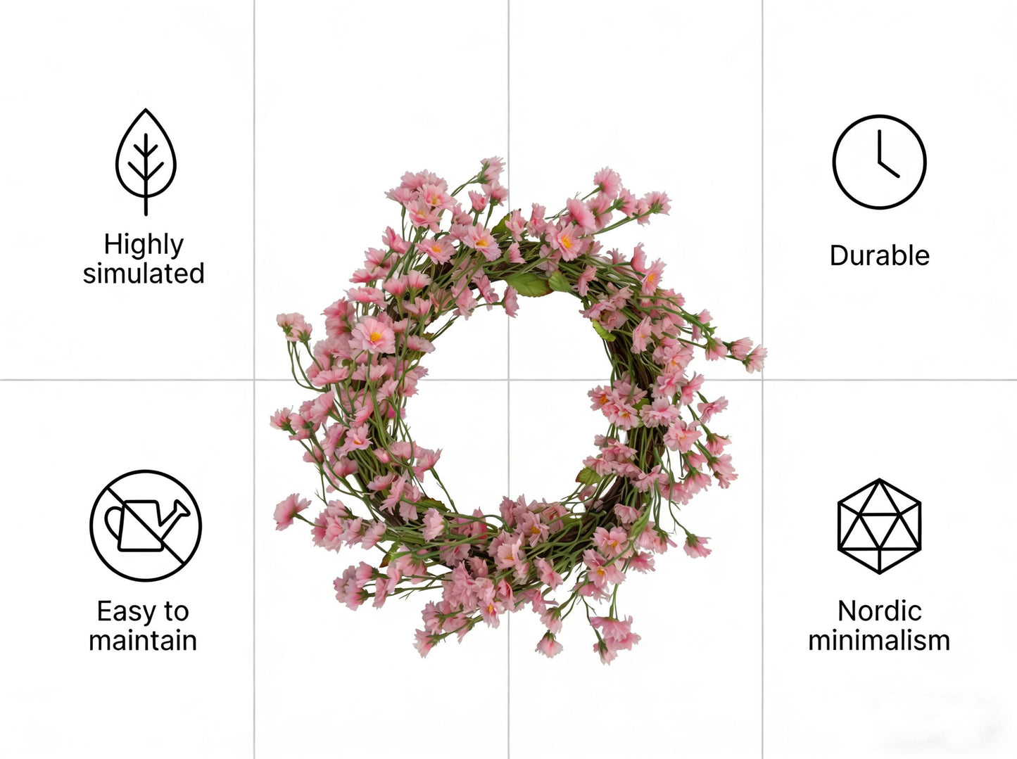 Faux Spring Pink Cosmos Floral Wreath - 18-Inch Decorative Holiday Wreath, Flexible MOQ