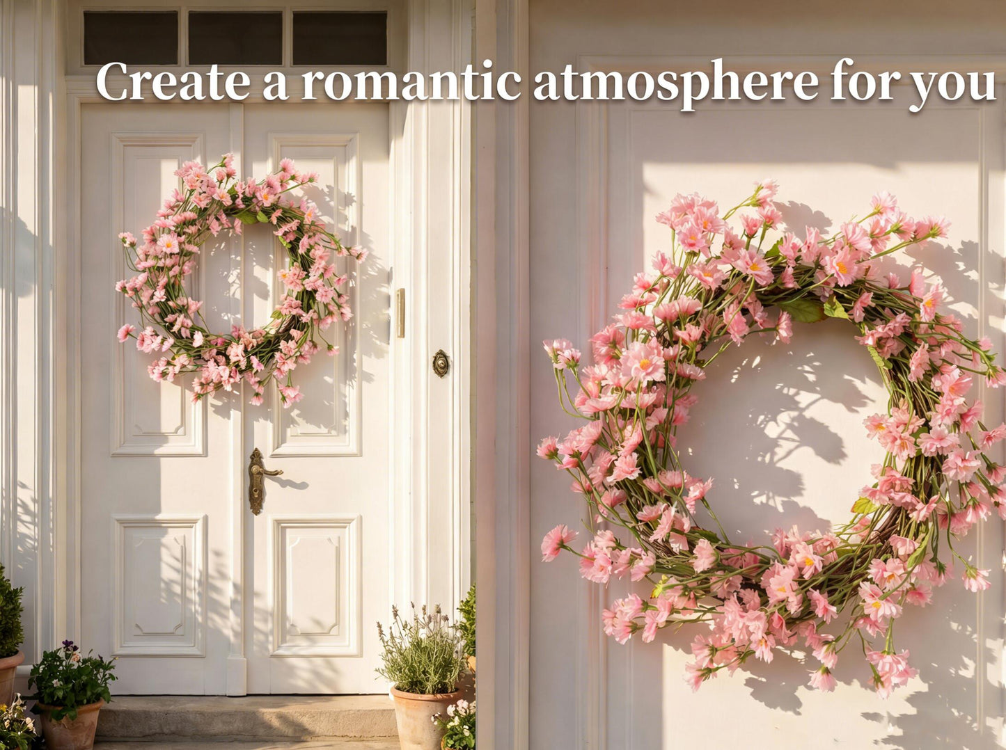 Faux Spring Pink Cosmos Floral Wreath - 18-Inch Decorative Holiday Wreath, Flexible MOQ
