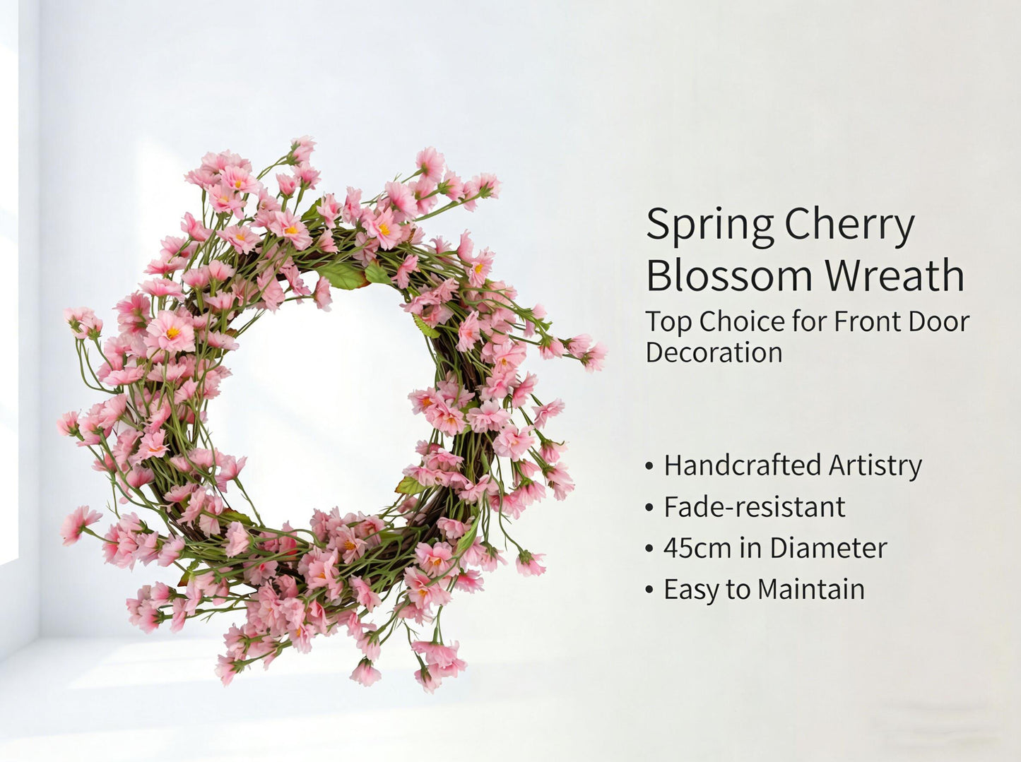 Faux Spring Pink Cosmos Floral Wreath - 18-Inch Decorative Holiday Wreath, Flexible MOQ