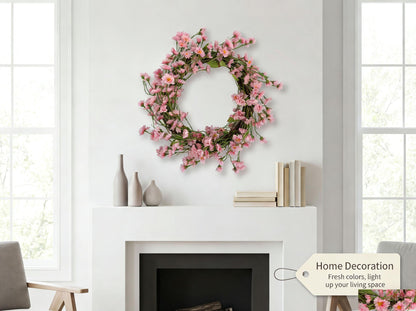 Faux Spring Pink Cosmos Floral Wreath - 18-Inch Decorative Holiday Wreath, Flexible MOQ