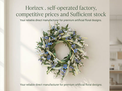 18" Artificial Blue Wildflower Wreath -Factory Wholesale