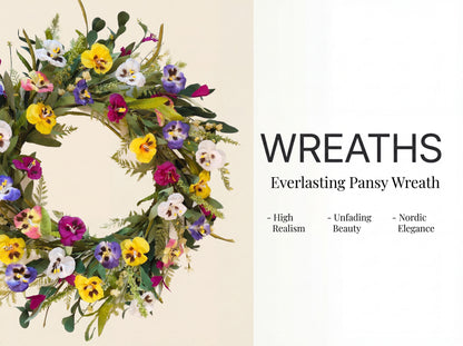 Faux Vibrant Meadow Pansy Wreath - 18-Inch Colorful Everyday Floral Wreath, Flexible MOQ, Direct Factory Pricing