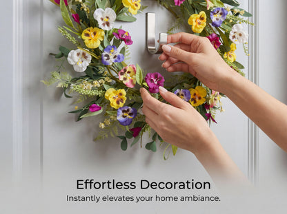 Faux Vibrant Meadow Pansy Wreath - 18-Inch Colorful Everyday Floral Wreath, Flexible MOQ, Direct Factory Pricing