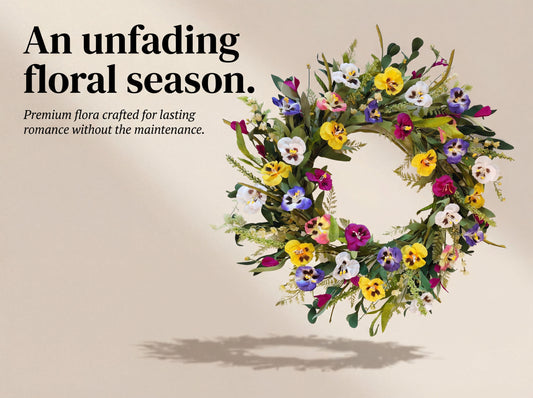 Faux Vibrant Meadow Pansy Wreath - 18-Inch Colorful Everyday Floral Wreath, Flexible MOQ, Direct Factory Pricing