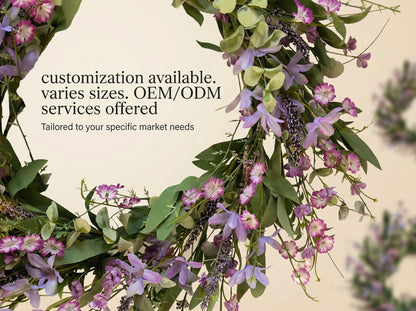 Faux Meadow Lavender & Foliage Wreath - 18-Inch Decorative Indoor Outdoor Wreath