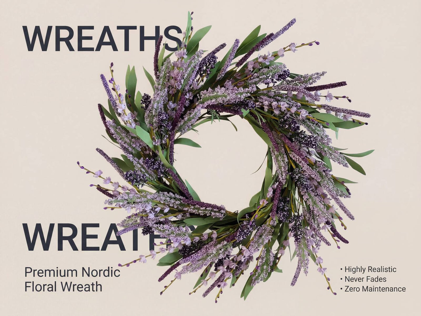 Premium 18" Silk Lavender Wreath with Natural Grapevine Base