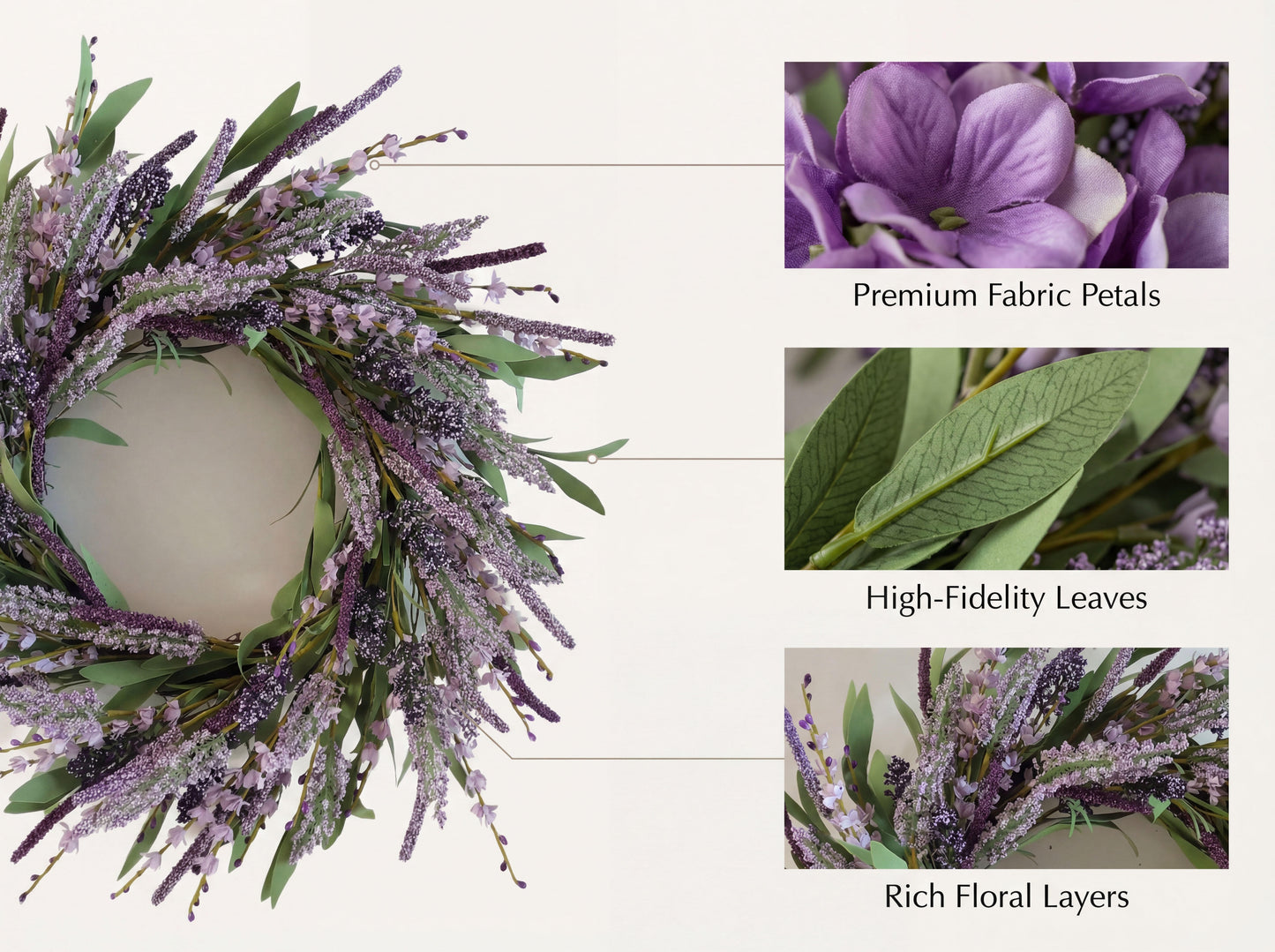 18" Artificial Heather & Lavender Wreath - Factory Wholesale