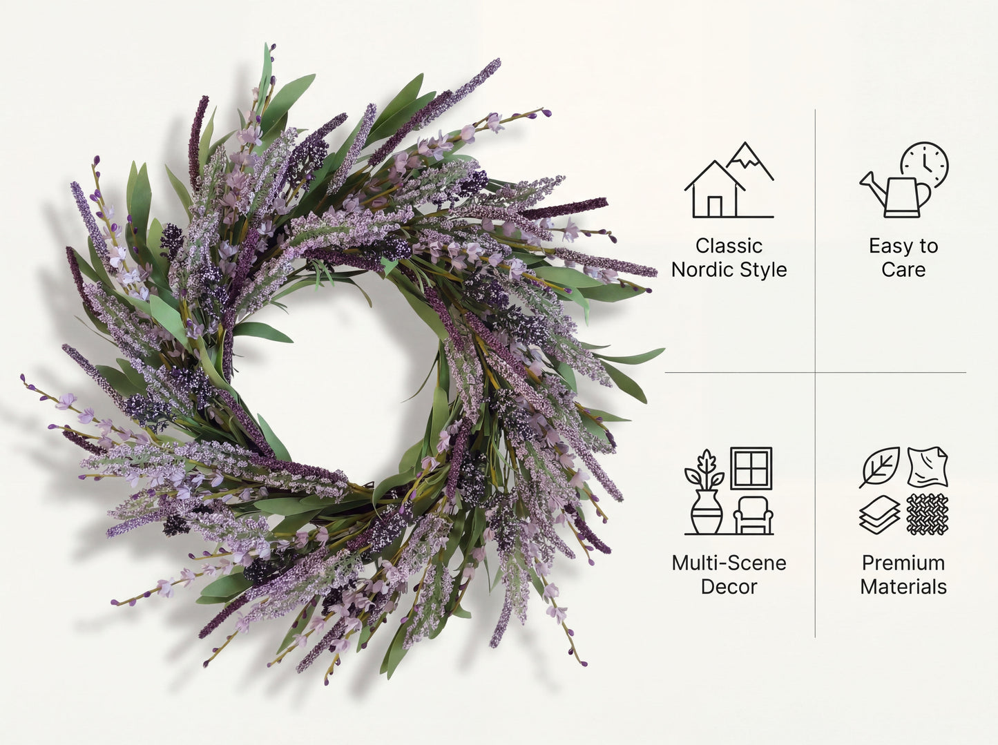 18" Artificial Heather & Lavender Wreath - Factory Wholesale