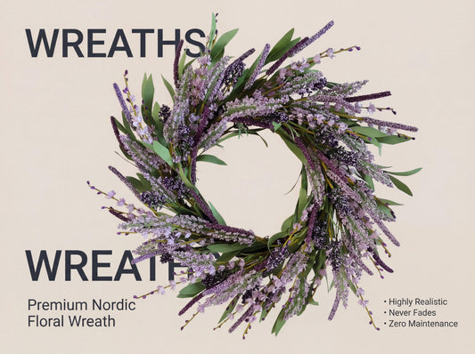 18" Artificial Heather & Lavender Wreath - Factory Wholesale