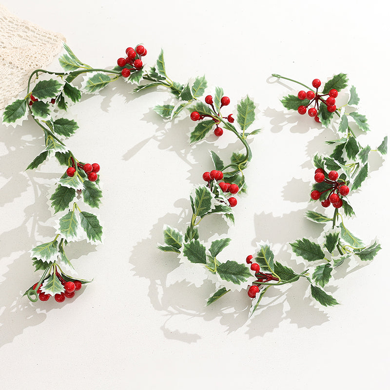 Artificial Holly Leaf and Red Berry Garland for Christmas Decor, Fireplace Mantels & Staircase Railings