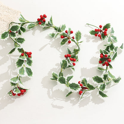Artificial Holly Leaf and Red Berry Garland for Christmas Decor, Fireplace Mantels & Staircase Railings
