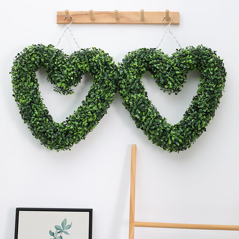 Wholesale Artificial Boxwood Heart Wreaths (Customizable Greenery Hanging Decor for Weddings & Home, OEM/ODM)