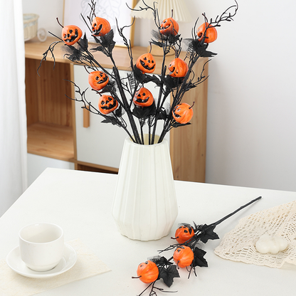 Wholesale Halloween Pumpkin Picks (Customizable Spooky Floral Stems with Black Mesh, OEM/ODM)