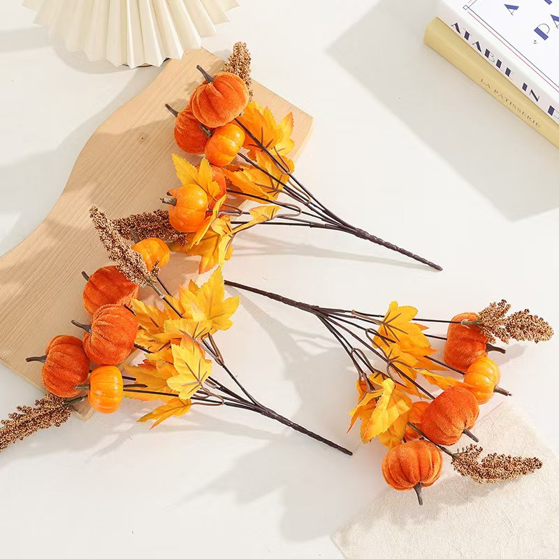 Wholesale Halloween Pumpkin Picks (Customizable Spooky Floral Stems with Black Mesh, OEM/ODM)