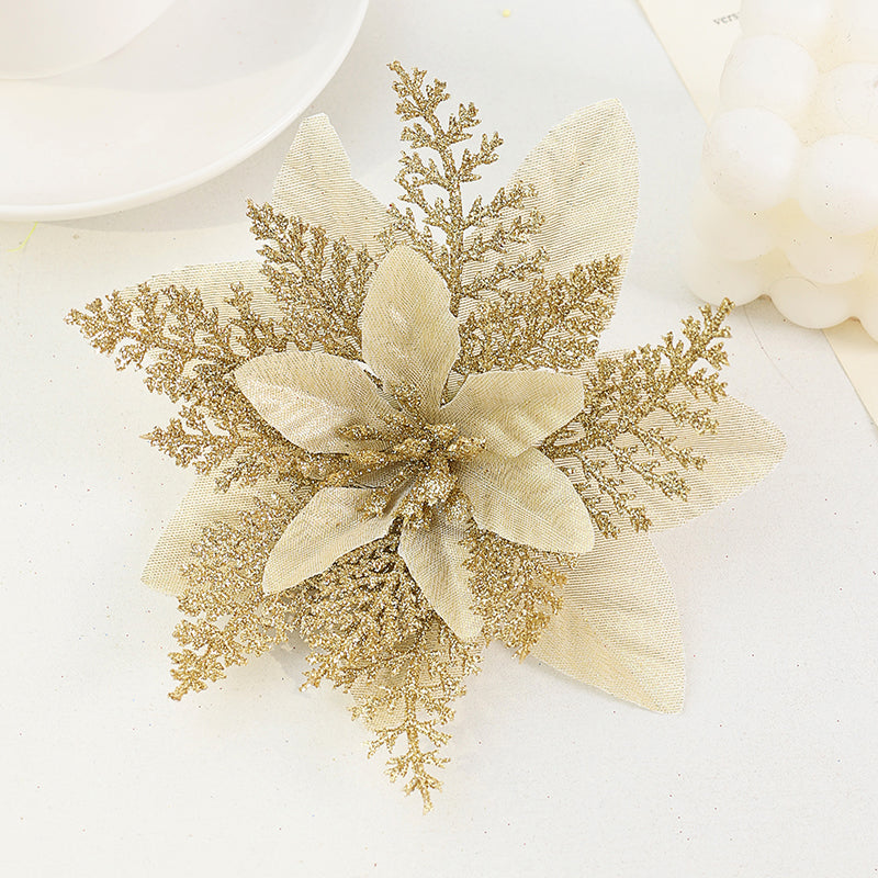 Wholesale Glitter Poinsettia Flowers (Customizable Christmas Tree Ornaments & Wreath Floral Accents, OEM/ODM)