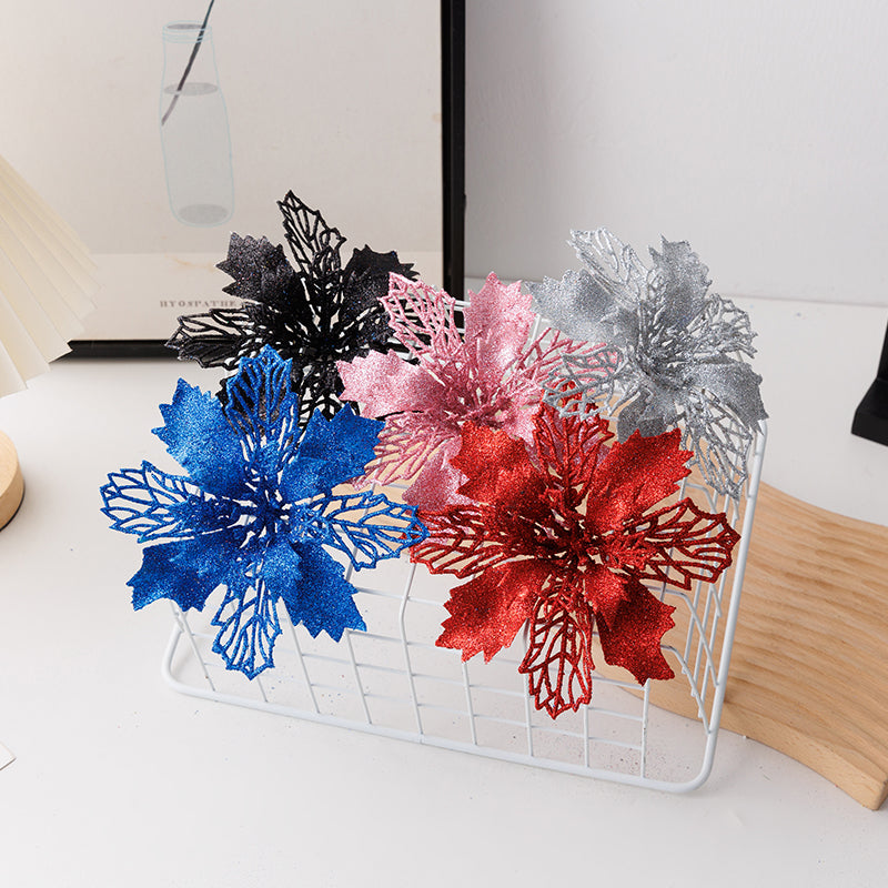 Wholesale Glitter Poinsettia Flowers (Customizable Christmas Tree Ornaments & Wreath Floral Accents, OEM/ODM)