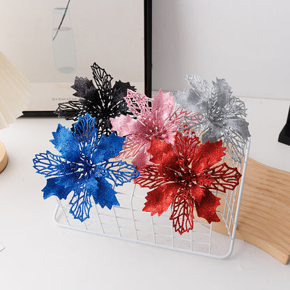 Wholesale Glitter Poinsettia Flowers (Customizable Christmas Tree Ornaments & Wreath Floral Accents, OEM/ODM)