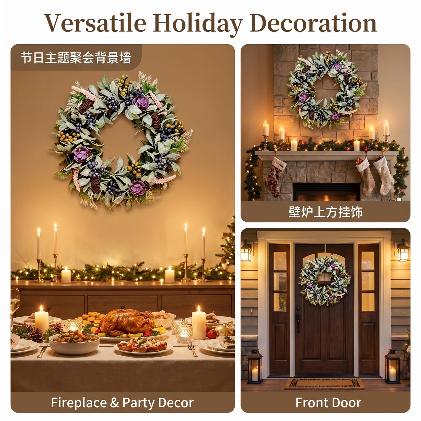 18" Artificial Christmas Wreath - Berry & Pinecone Door Wreath  Holiday Decor